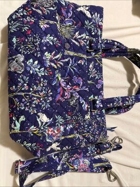 Quilted Floral Tote Bag - Navy